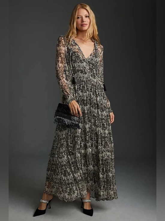 Anthropologie Dresses & Skirts - Anthropologie The Marais Printed Chiffon Maxi Dress Floral 2X Rabbits boho flowy